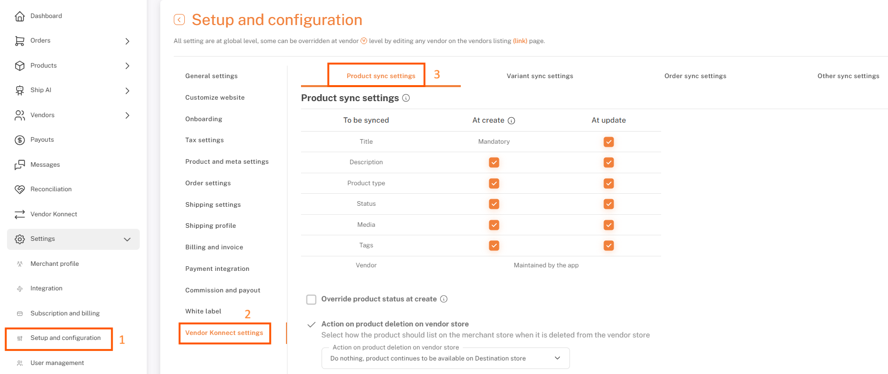 product sync settings