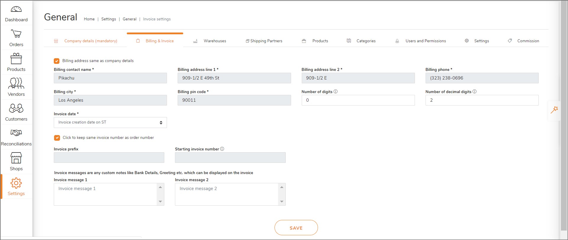 Billing and Invoicing Settings